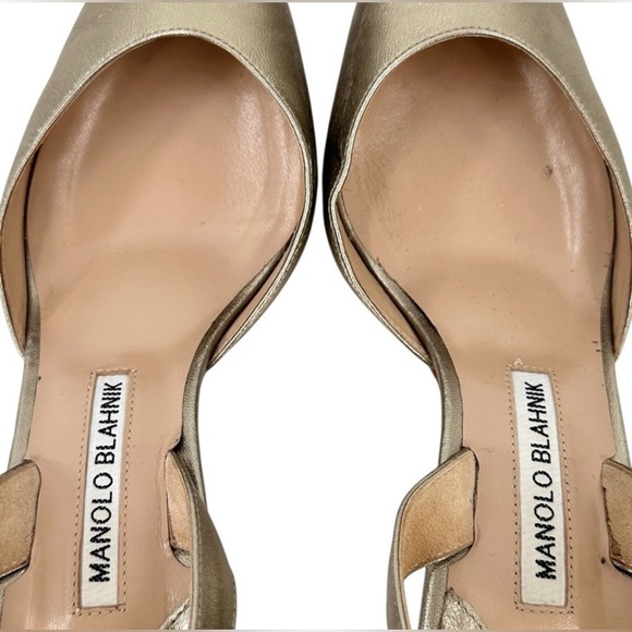 Manolo Blahnik Carolyne 70 Nappa Leather Slingback Pumps - Gold Size 39 / US 9 - Picture 6 of 11